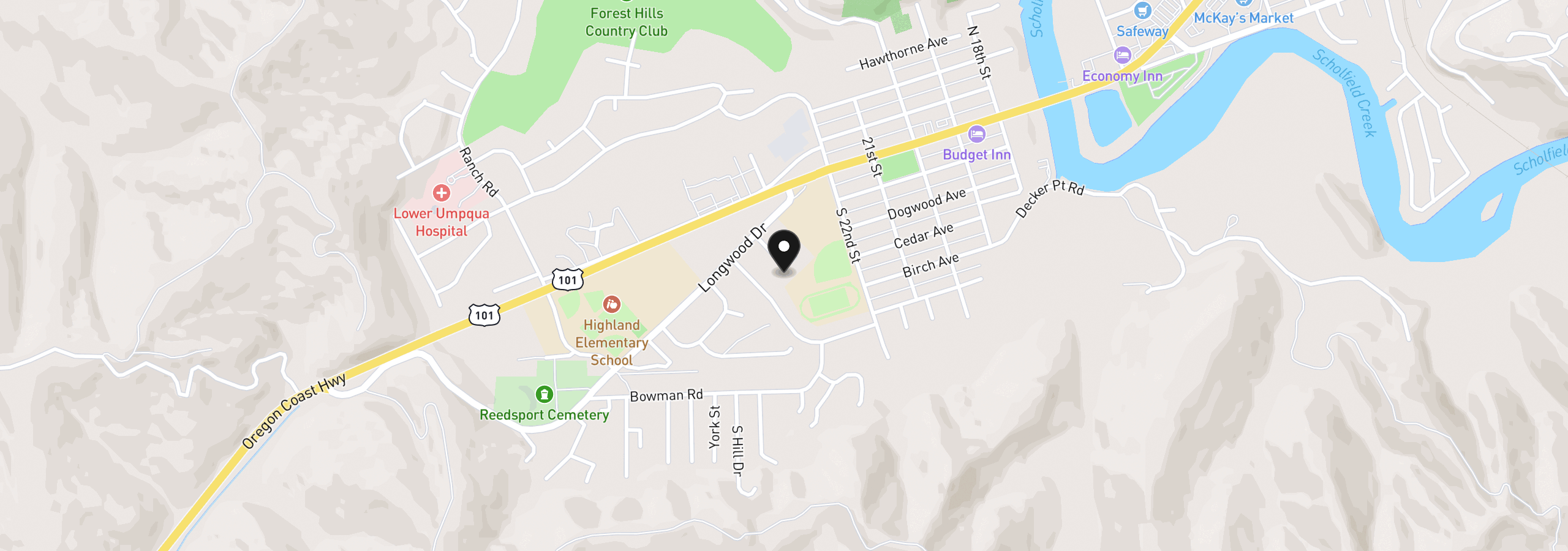 Map showing the location of 2350 High St, Reedsport, OR 97467
