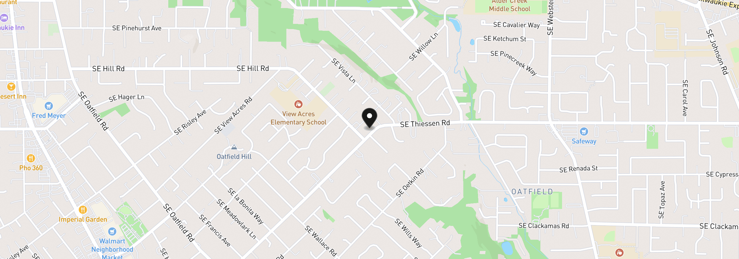 Map showing the location of 5411 SE Thiessen Rd, Milwaukie, OR 97267