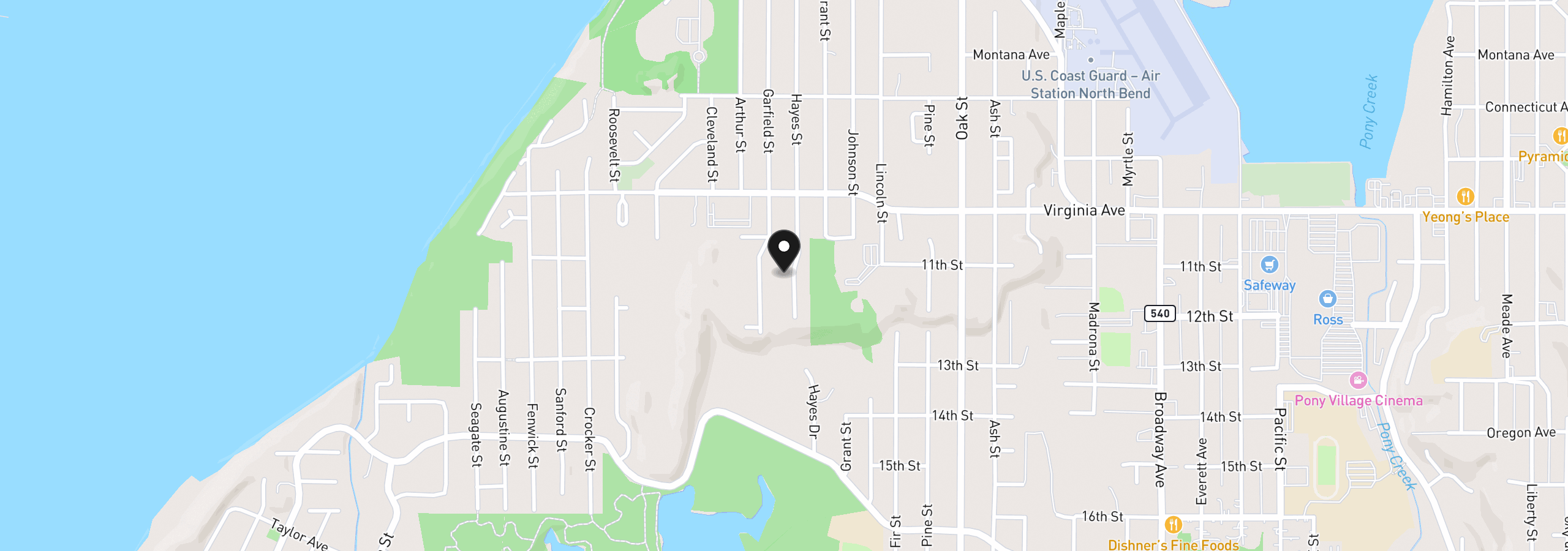Map showing the location of 2180 Hayes St, North Bend, OR 97459