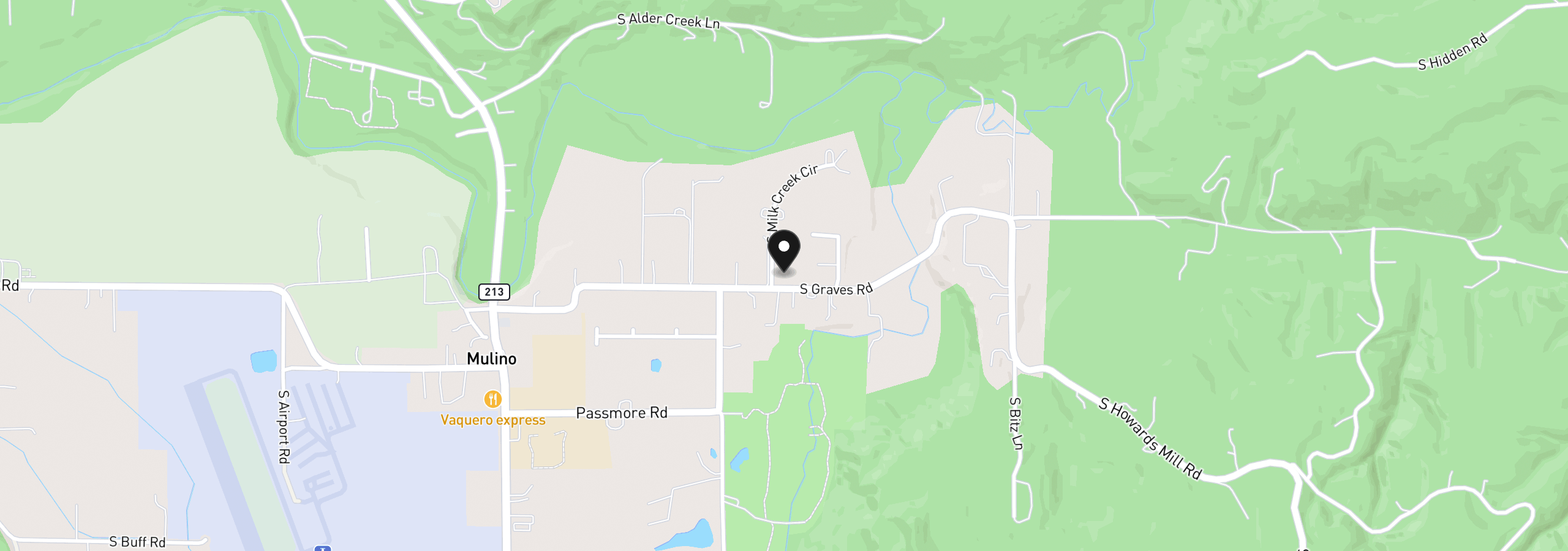 Map showing the location of 26500 S Milk Creek Cir, Mulino, OR 97042