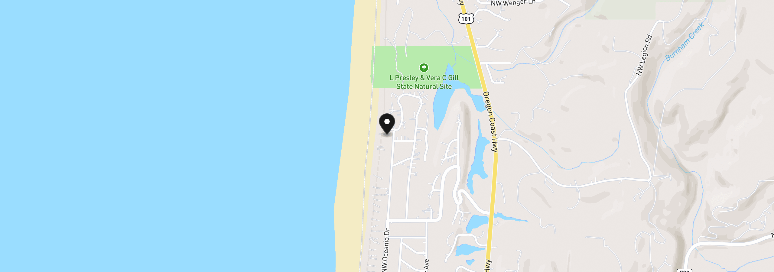 Map showing the location of 3802 NW Oceania Dr, Waldport, OR 97394