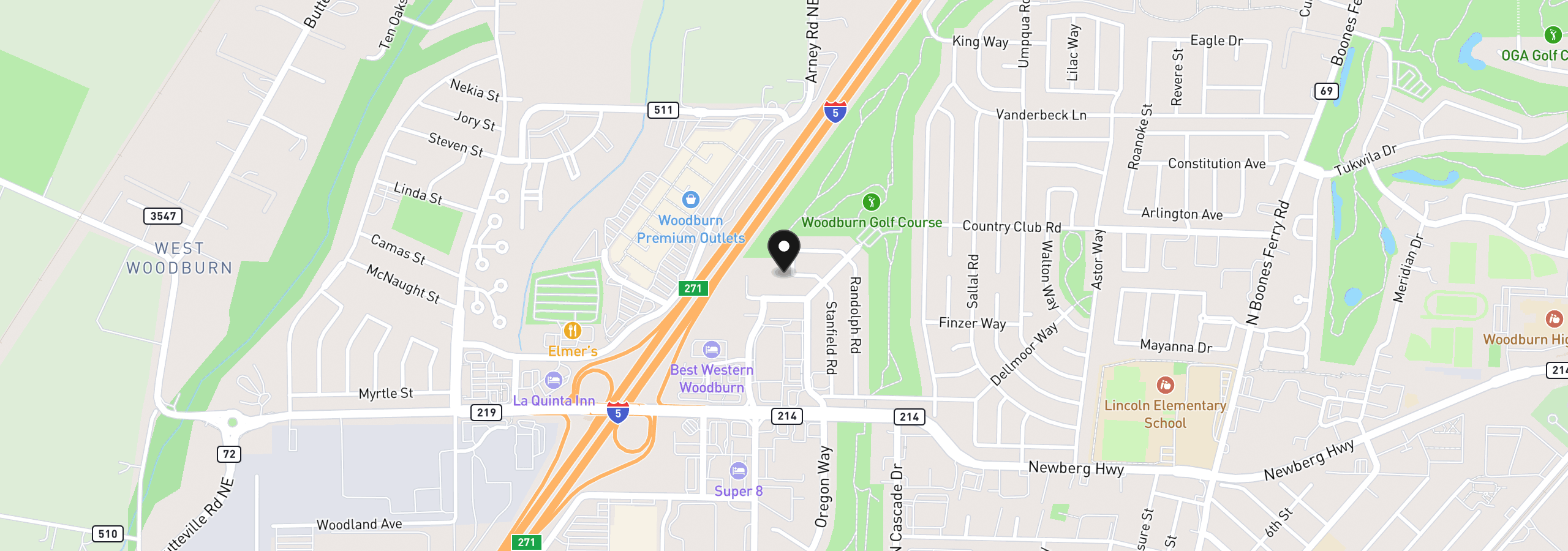Map showing the location of 2257 Country Club Ter, Woodburn, OR 97071