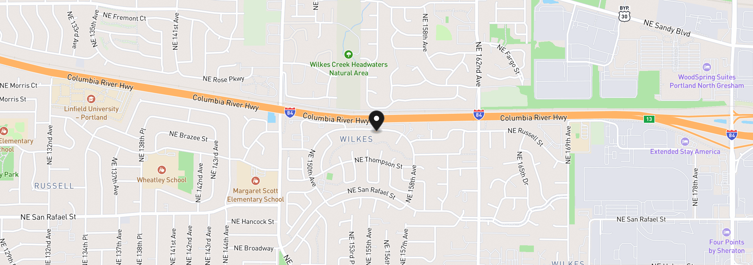 Map showing the location of 15510 NE Knott St 25, Portland, OR 97230