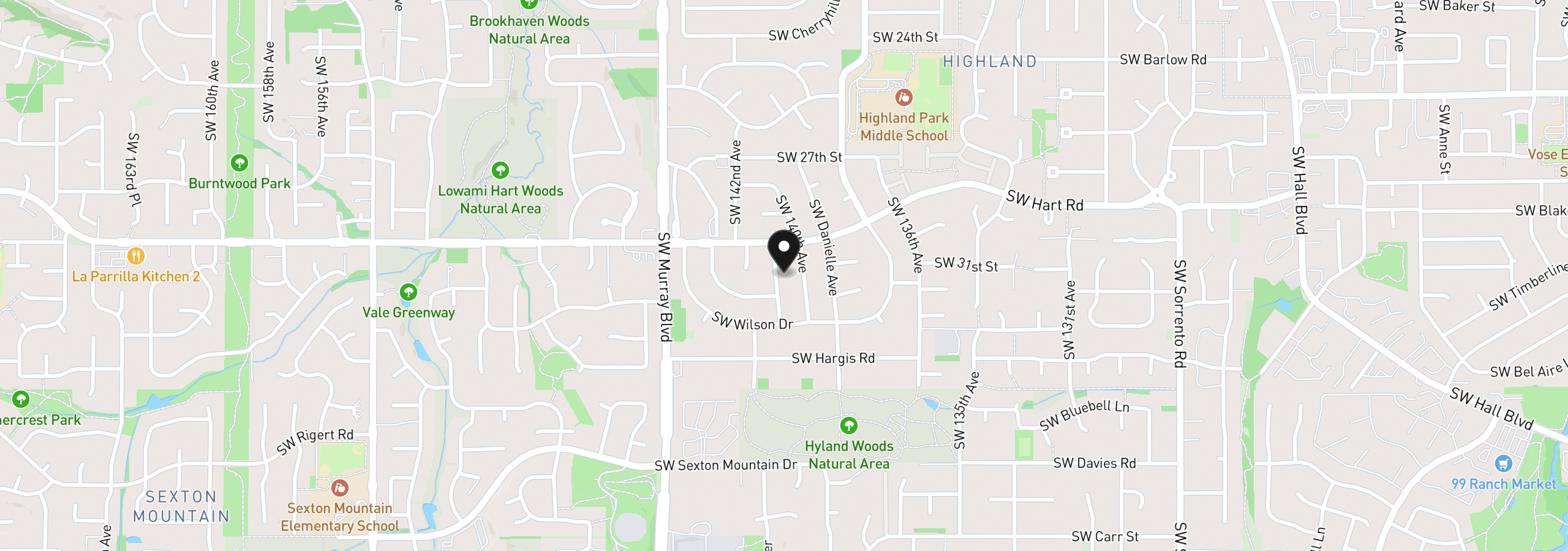 Map showing the location of 7650 SW 141st Ave, Beaverton, OR 97008