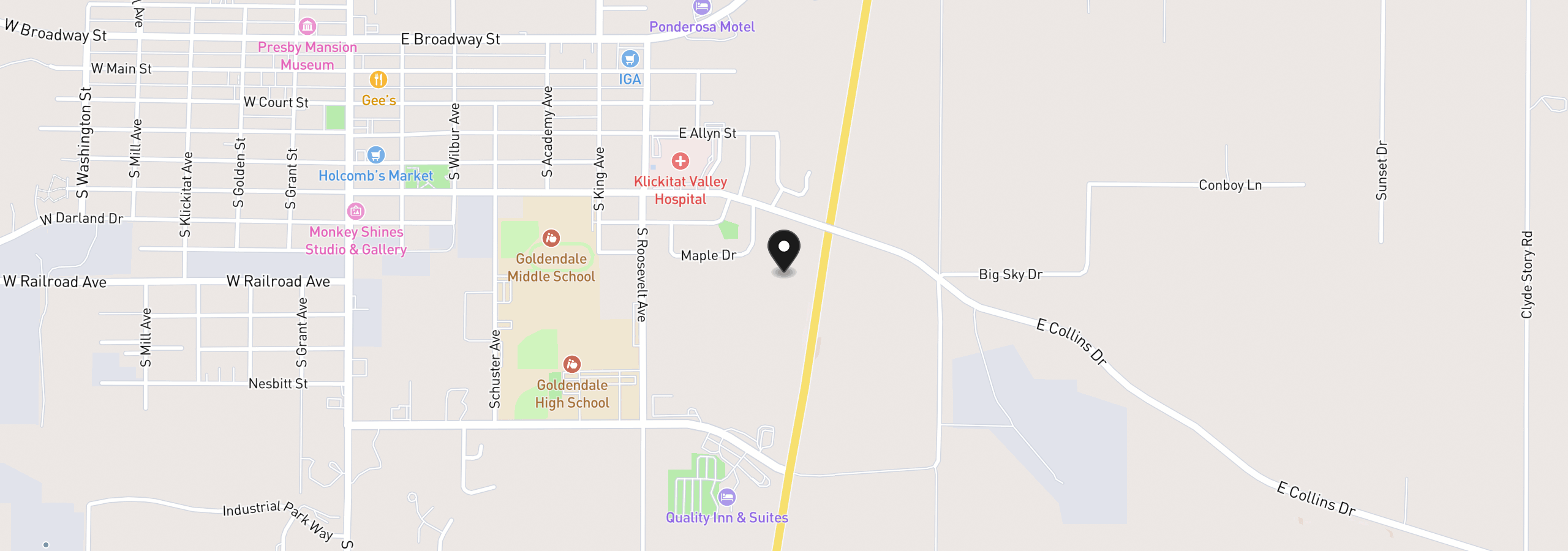 Map showing the location of 0 E Collins St, Goldendale, Wa 98620