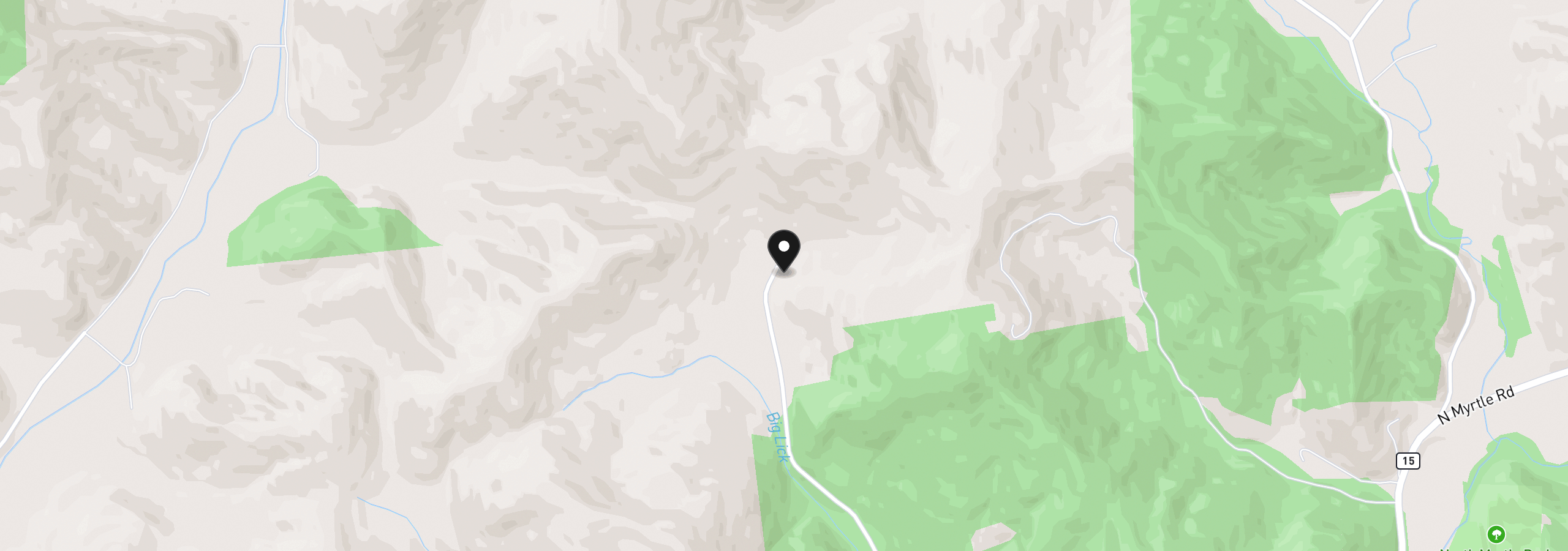 Map showing the location of 1620 Big Lick Ln, Myrtle Creek, OR 97457