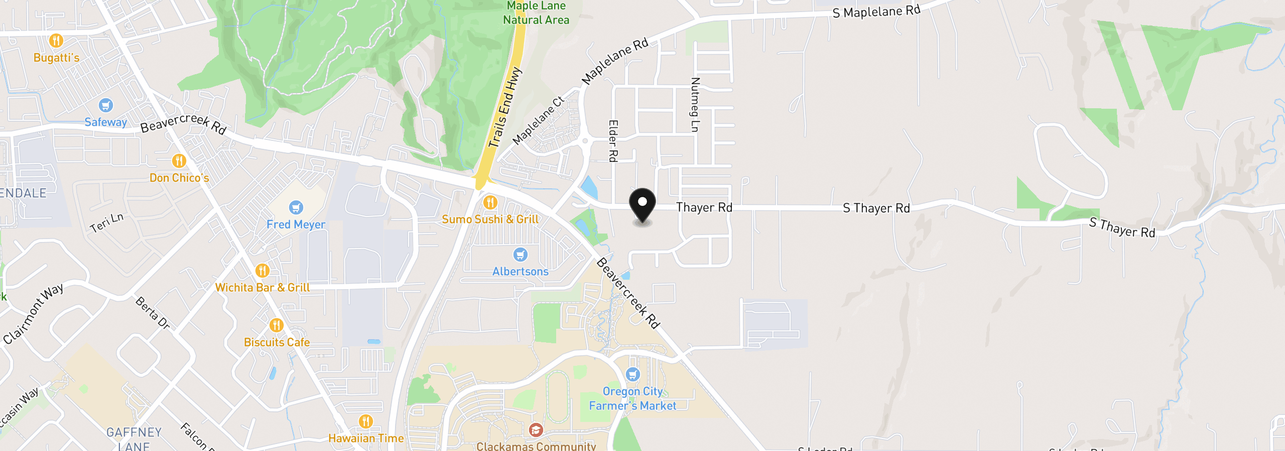 Map showing the location of 14543 Thayer Rd, Oregon City, OR 97045