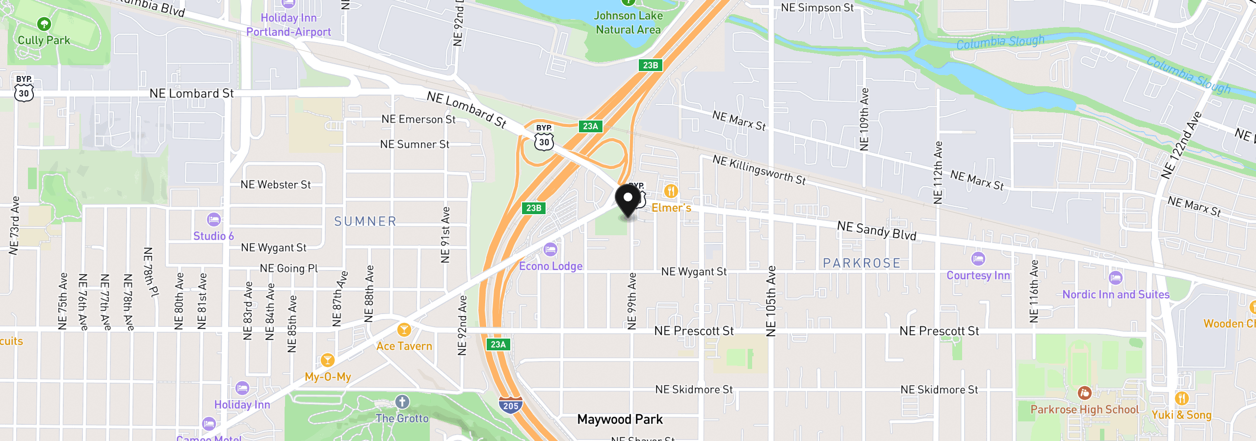 Map showing the location of 4855 NE 99th Ave, Portland, OR 97220