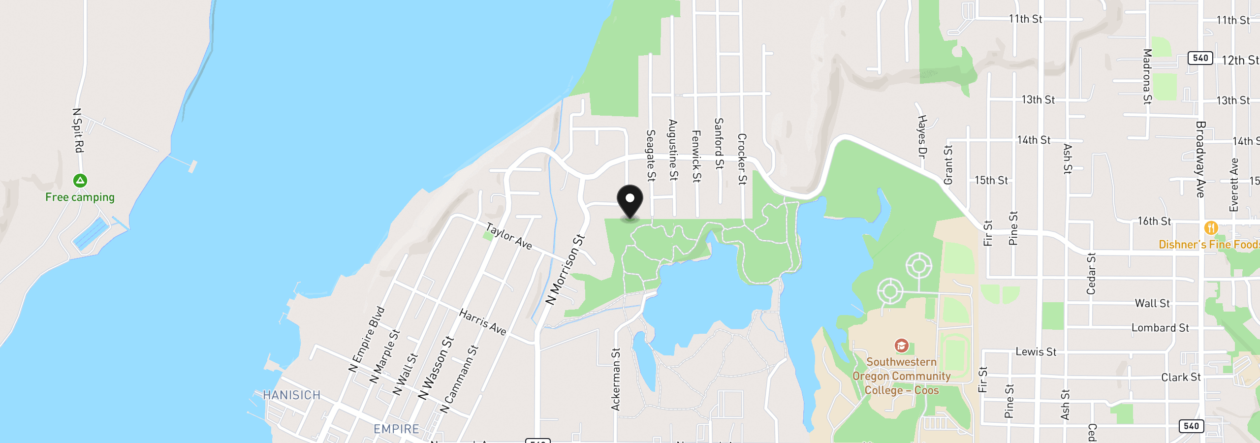 Map showing the location of 0 Park Pl, Coos Bay, OR 97420
