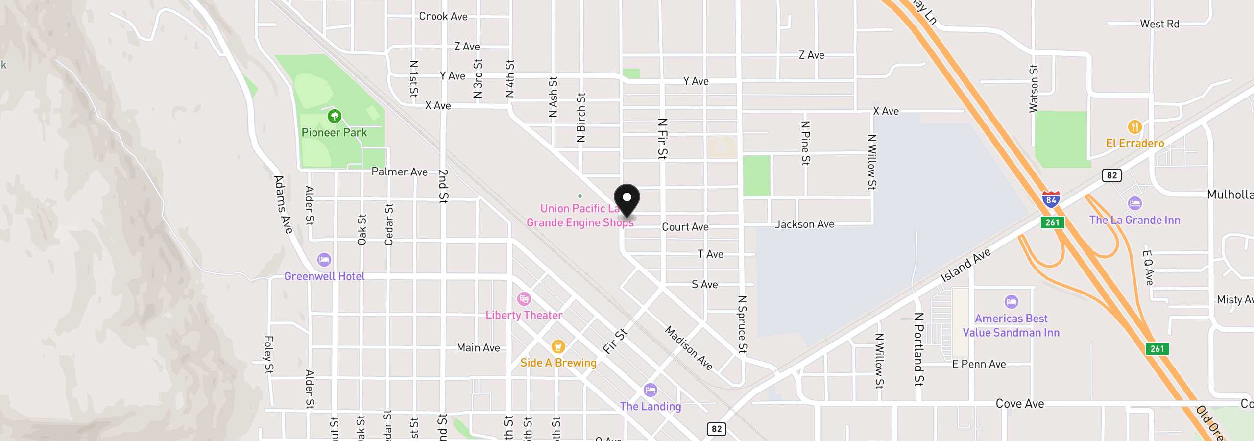Map showing the location of 1302 Jackson Ave, La Grande, OR 97850