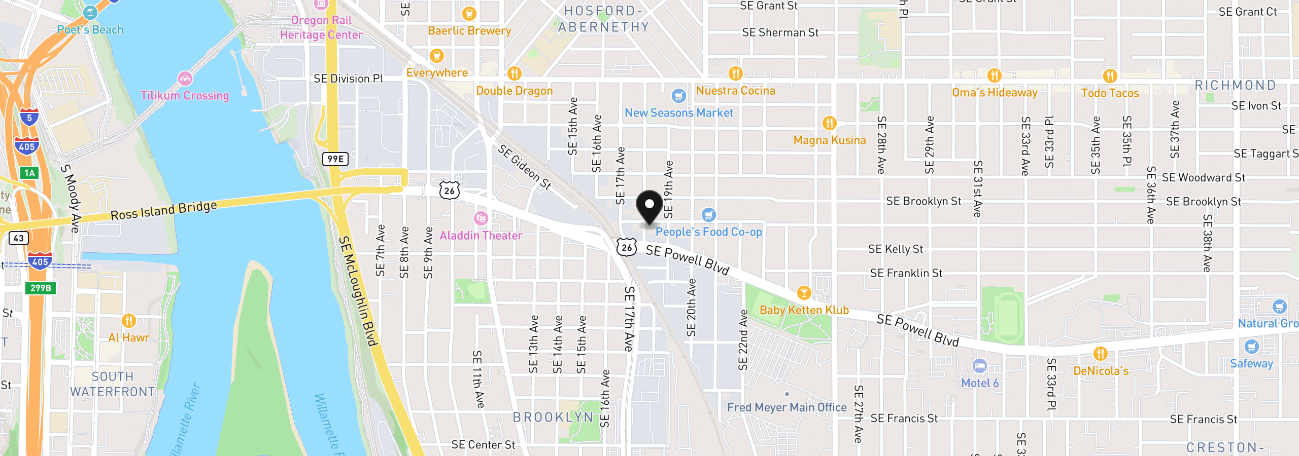 Map showing the location of 3110 SE 18th Ave, Portland, OR 97202