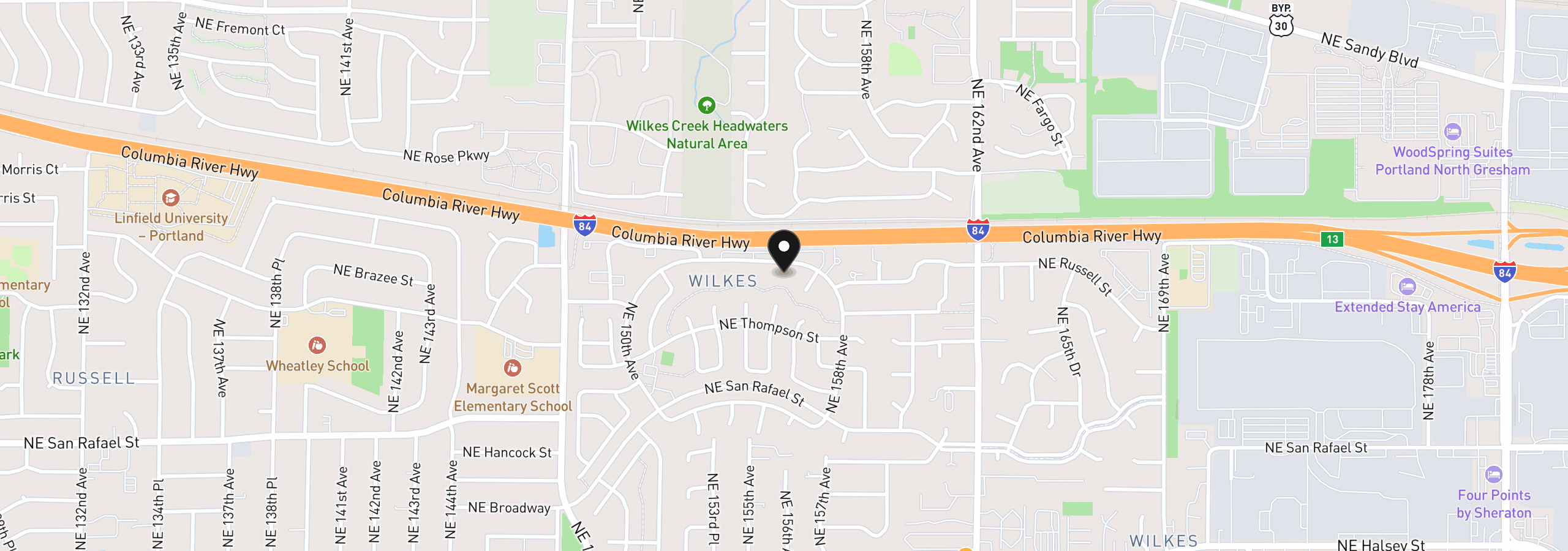 Map showing the location of 15530 NE Knott St, Portland, OR 97230