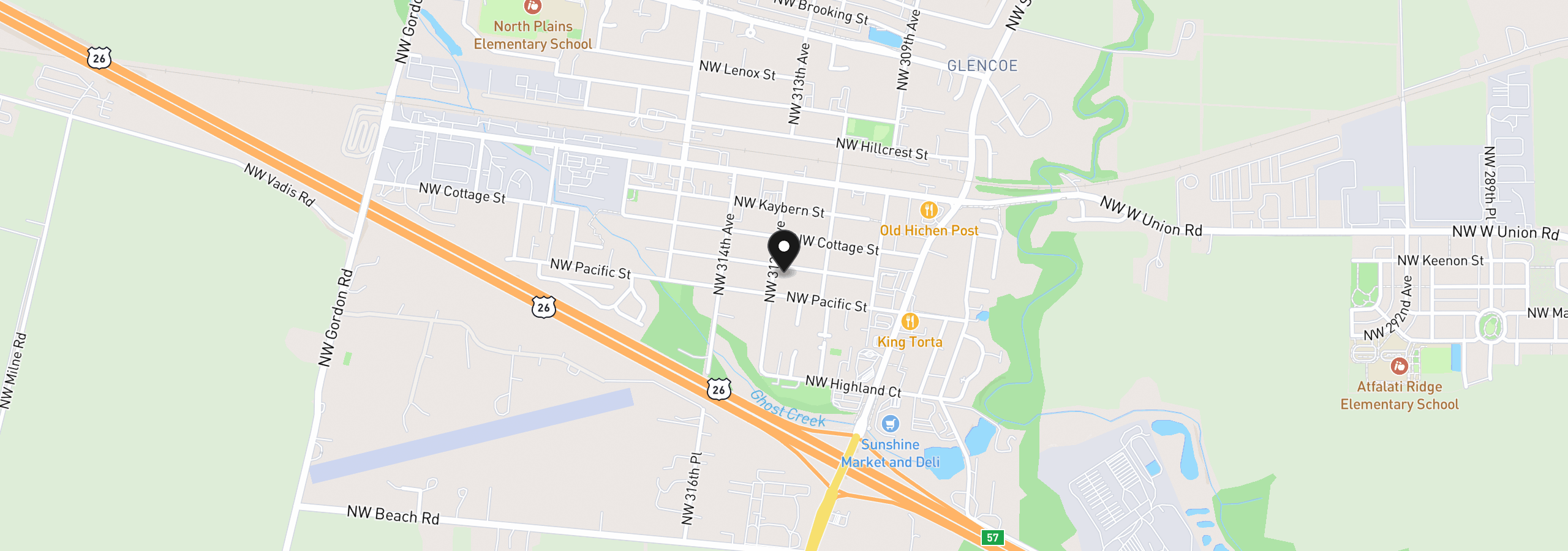 Map showing the location of 31268 NW Claxtar St, North Plains, OR 97133