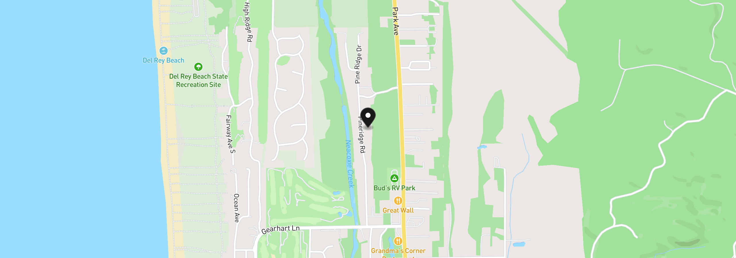 Map showing the location of 2499 Pine Ridge Dr, Gearhart, OR 97138
