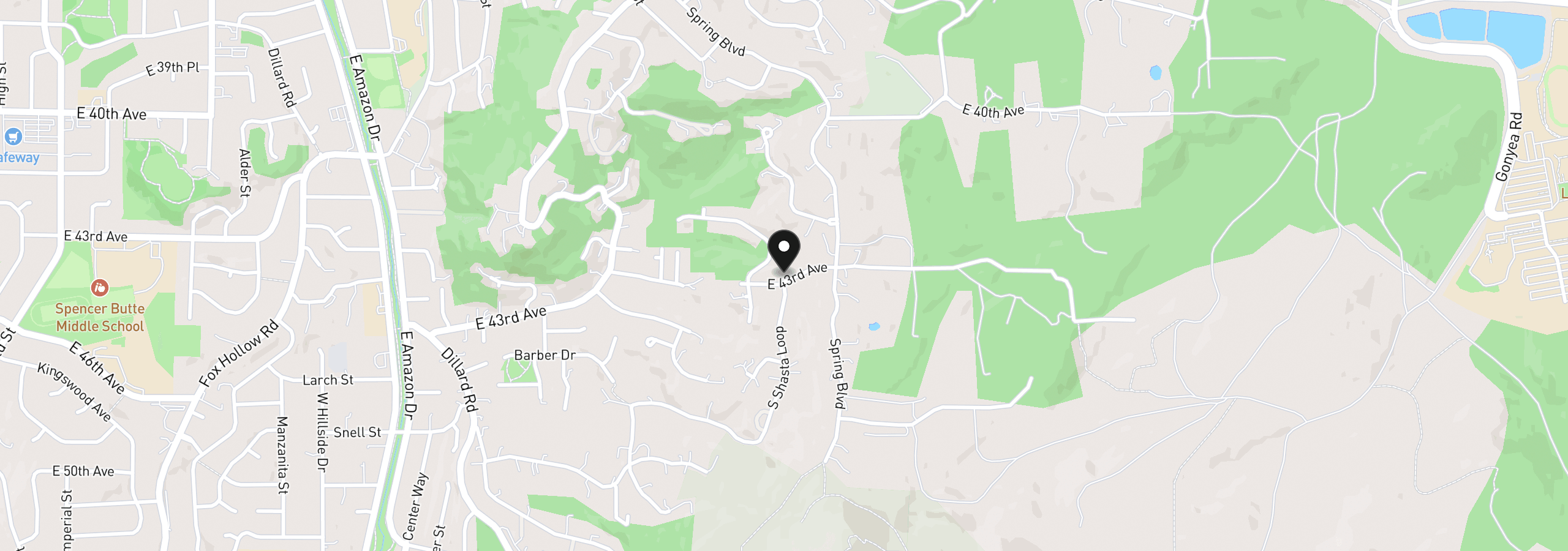 Map showing the location of E 43rd-Parcel 2, Eugene, OR 97403
