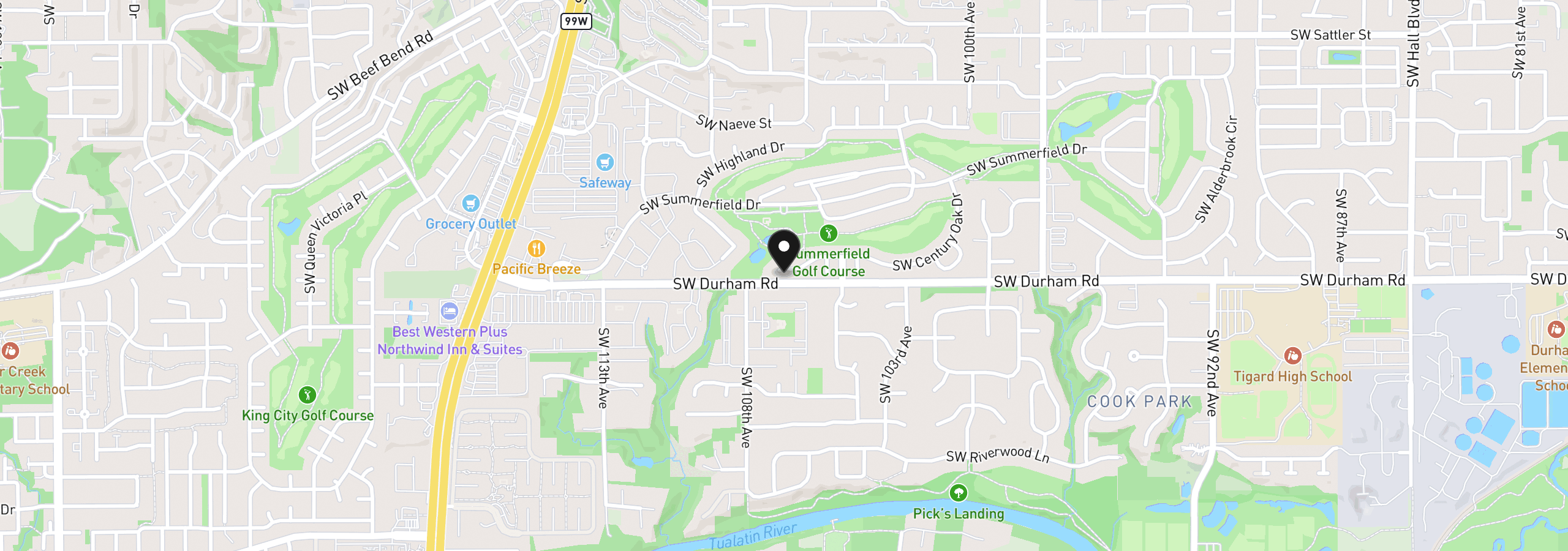 Map showing the location of 10570 SW Century Oak Dr, Portland, OR 97224