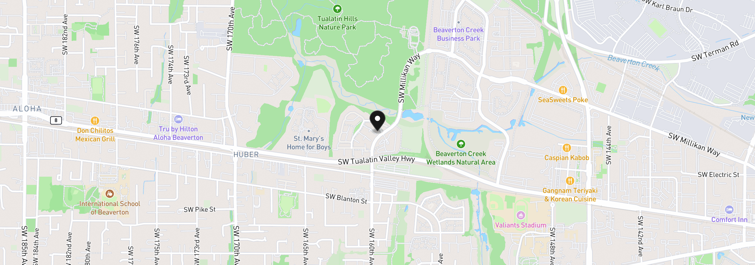 Map showing the location of 16020 SW Audubon St 105, Beaverton, OR 97003