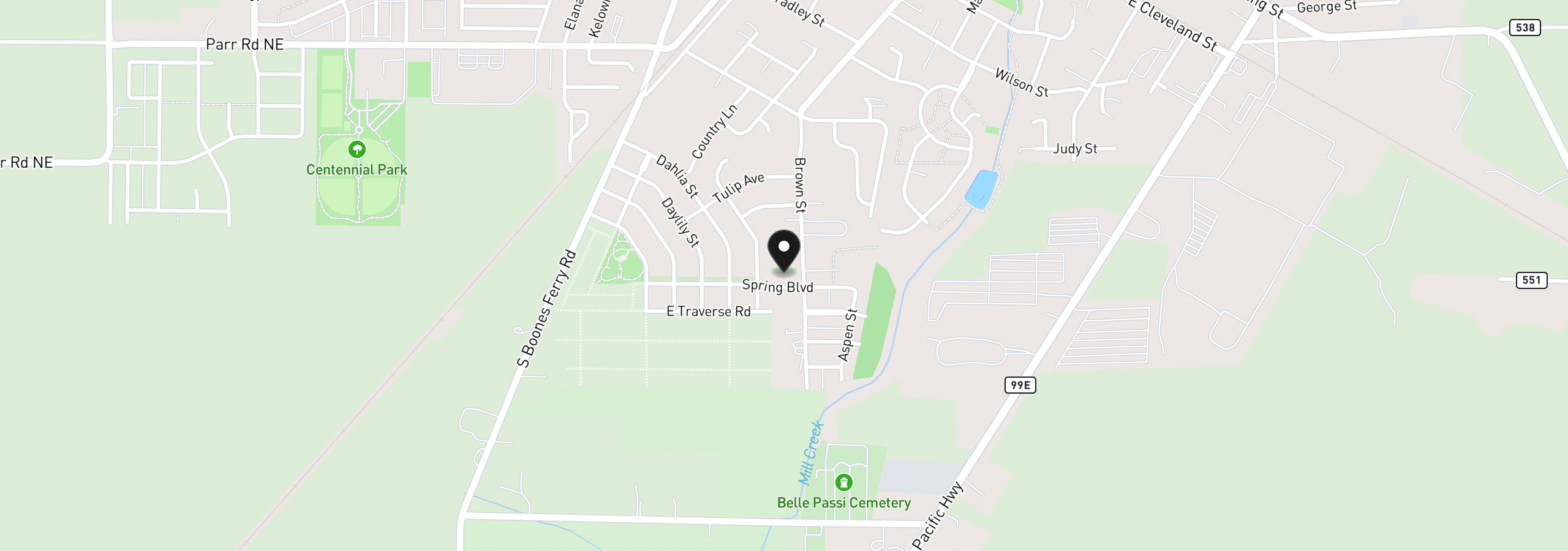 Map showing the location of 533 Upland Ave, Woodburn, OR 97071