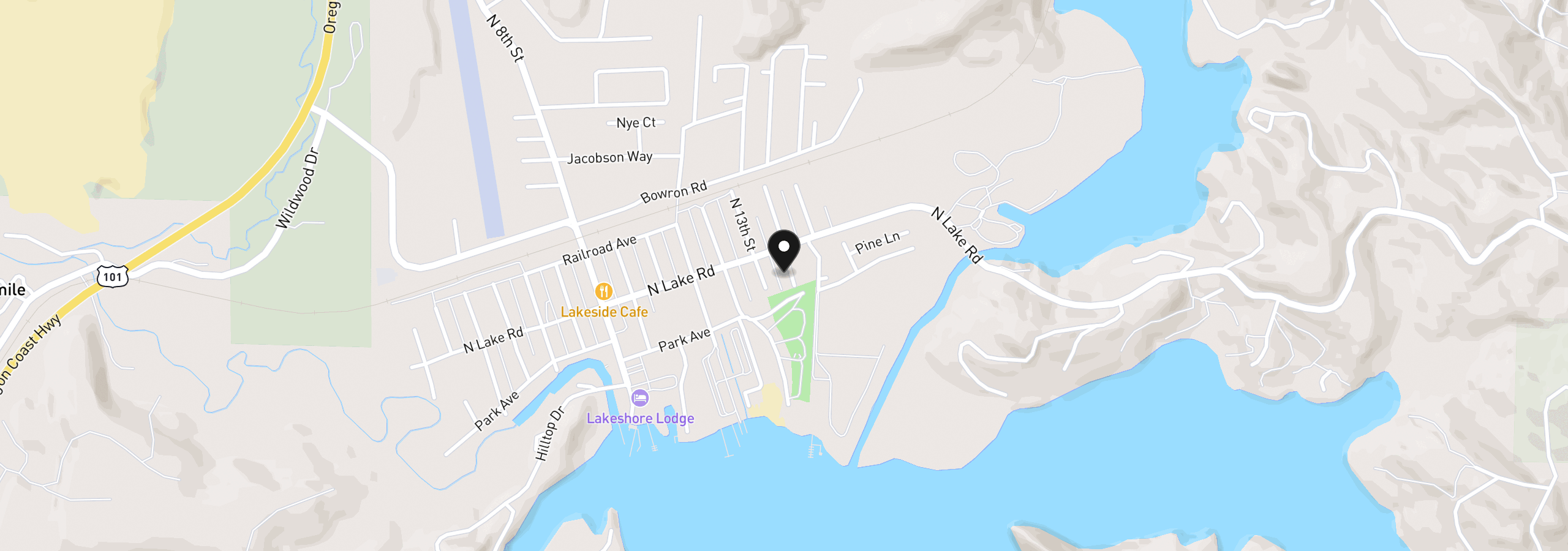 Map showing the location of 145 S 14th St, Lakeside, OR 97449