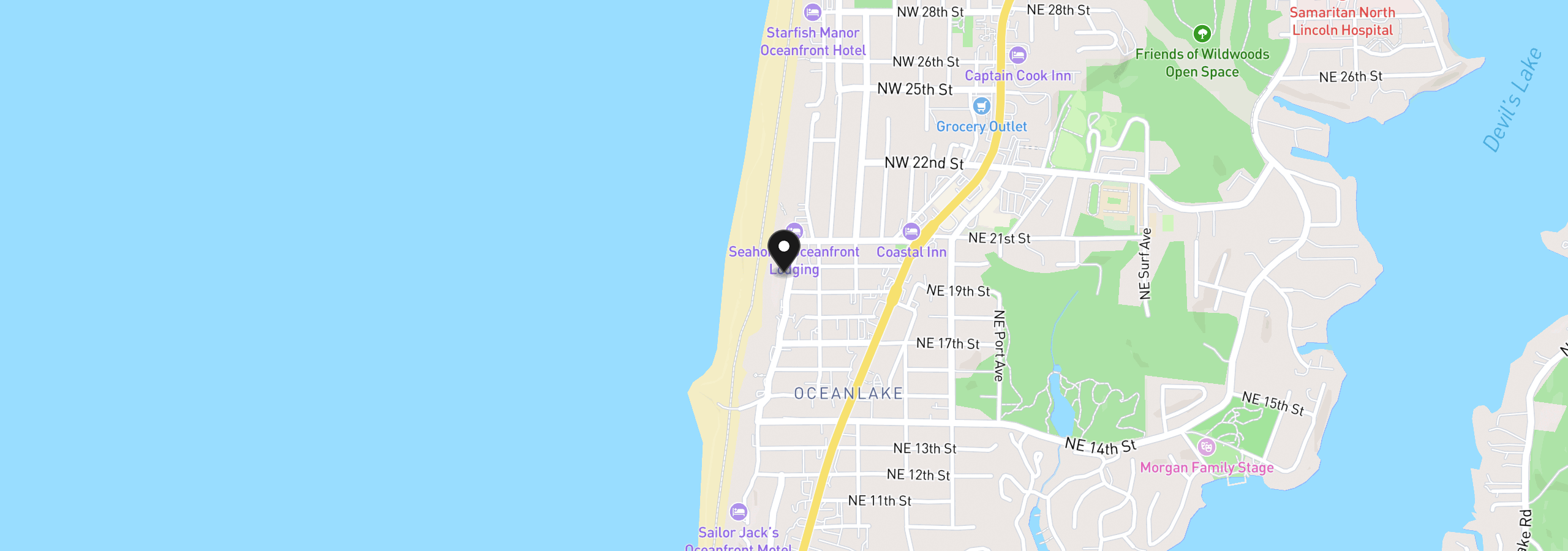 Map showing the location of 1933 NW Harbor Ave, Lincoln City, OR 97367