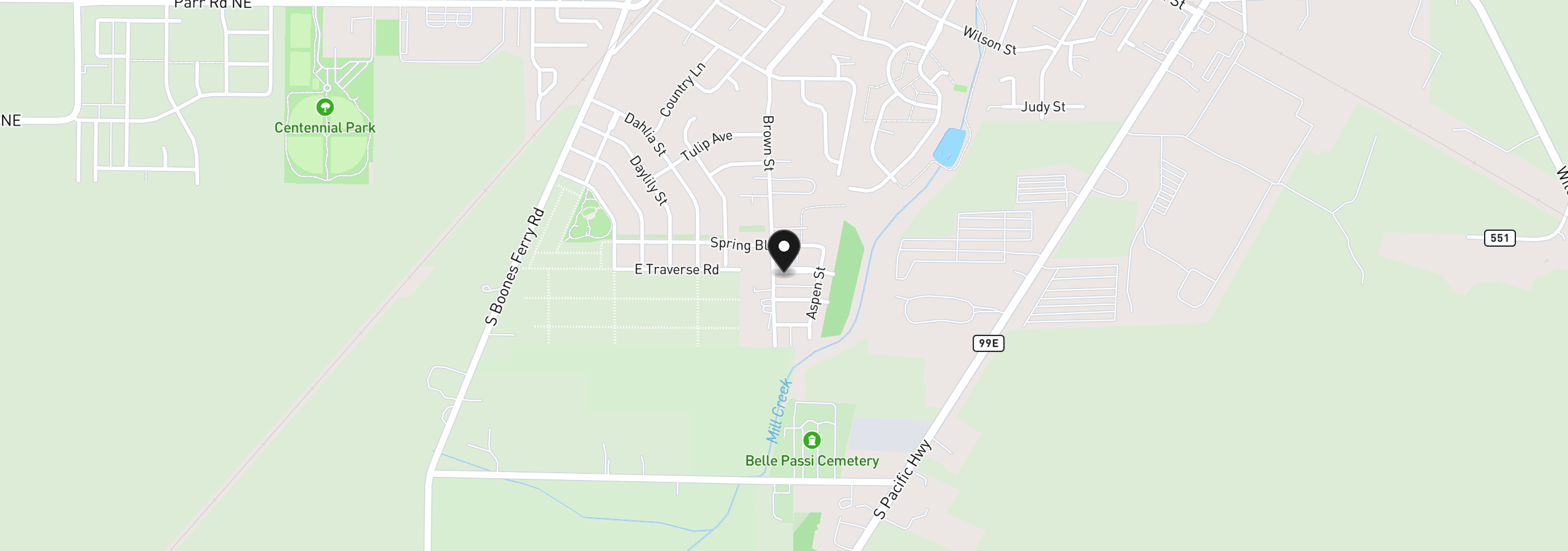 Map showing the location of 515 Upland Ave, Woodburn, OR 97071