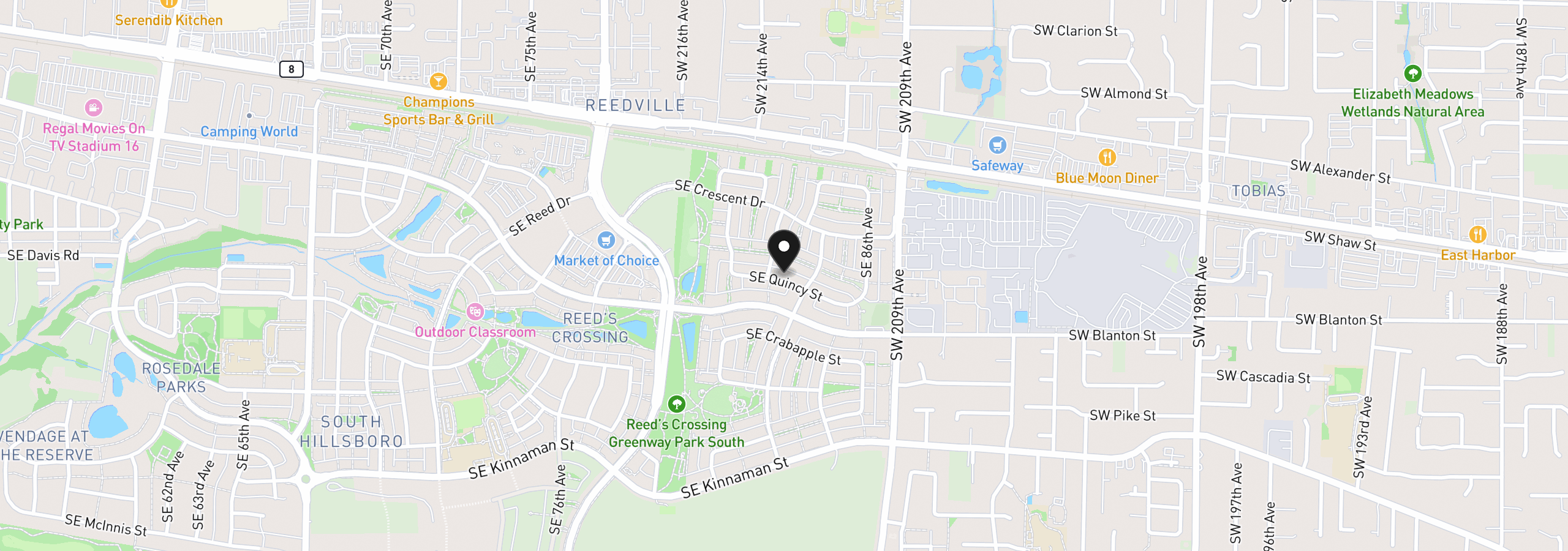 Map showing the location of 8265 SE Quincy St, Hillsboro, OR 97123