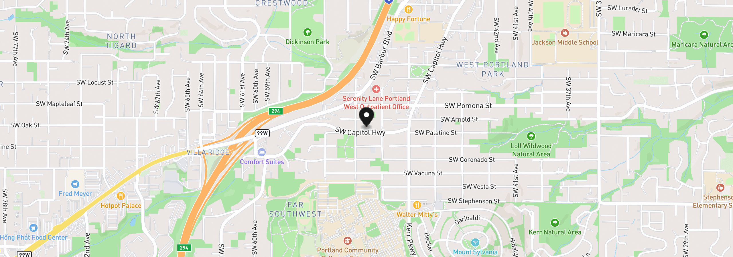 Map showing the location of 11251 SW Capitol Hwy, Portland, OR 97219