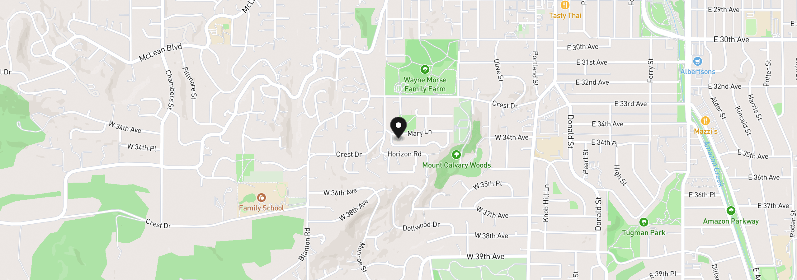 Map showing the location of 605 Fulvue Dr, Eugene, OR 97405