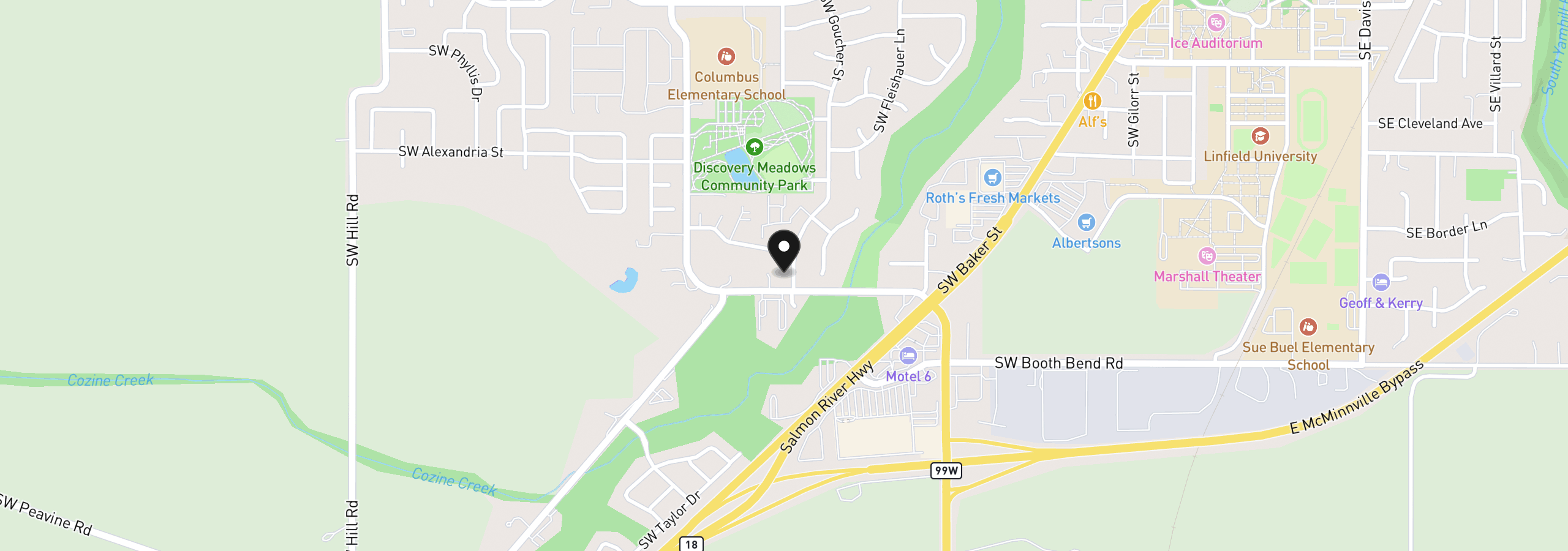 Map showing the location of 1685 SW Goucher St, McMinnville, OR 97128