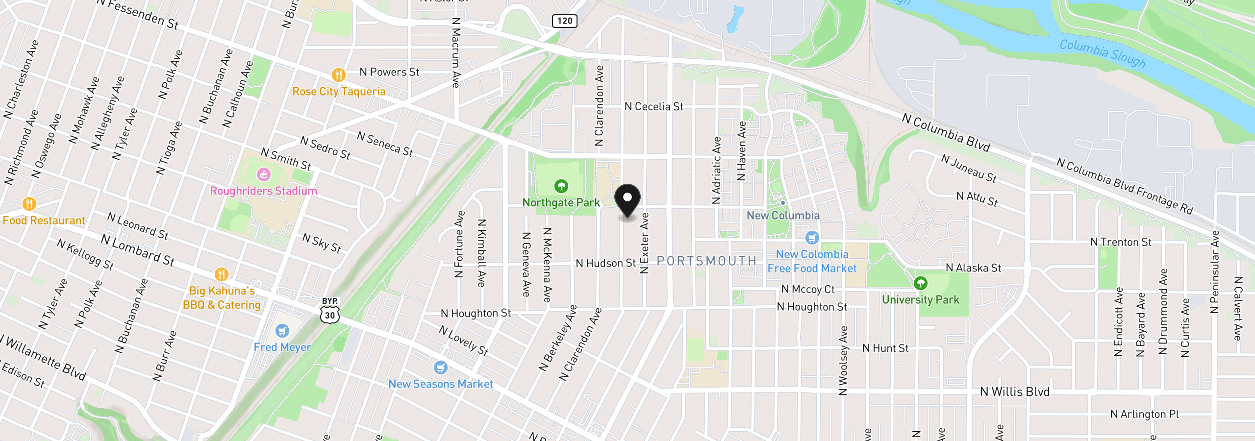 Map showing the location of 9206 N Van Houten Ave, Portland, OR 97203