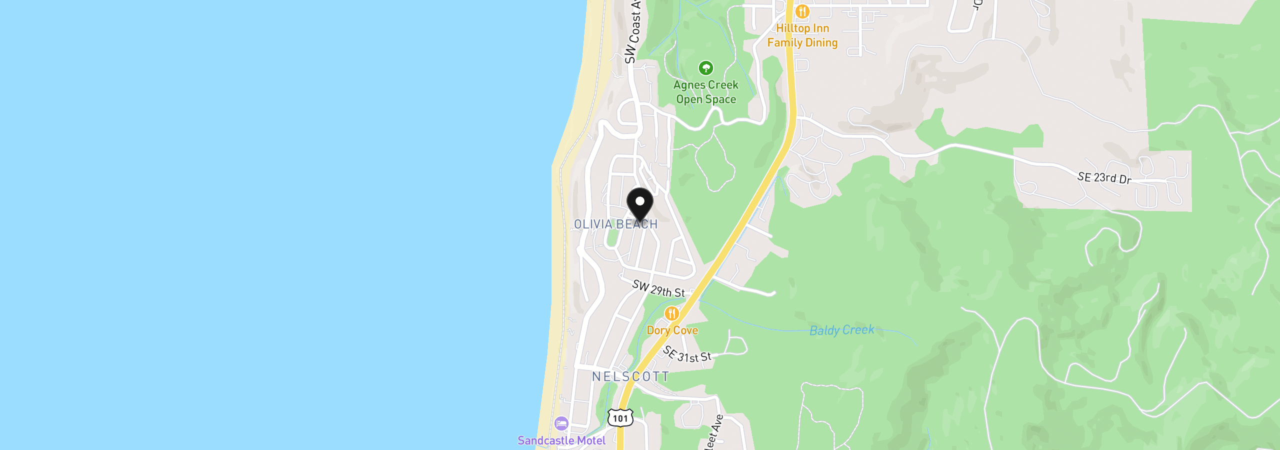Map showing the location of 2685 SW Beach Ave, Lincoln City, OR 97367