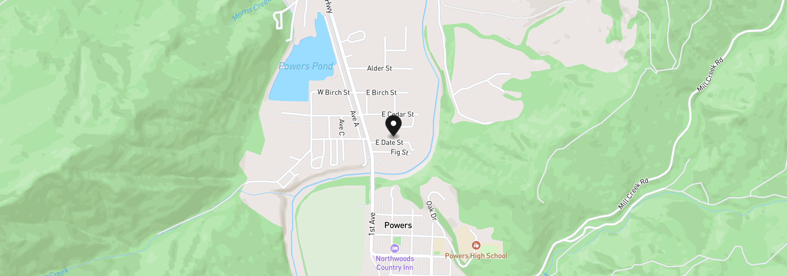 Map showing the location of 151 E Date St, Powers, OR 97466