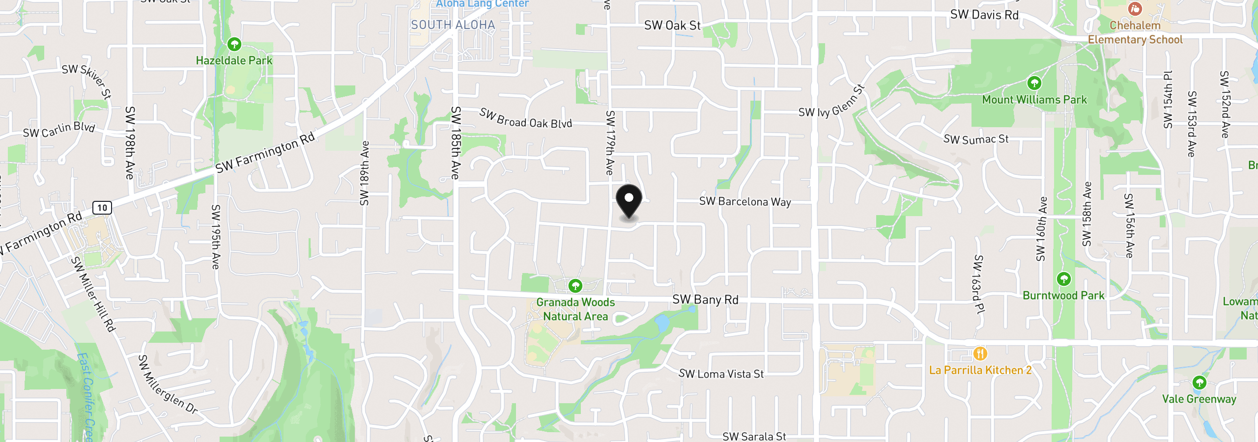 Map showing the location of 17824 SW Granada Dr, Beaverton, OR 97007