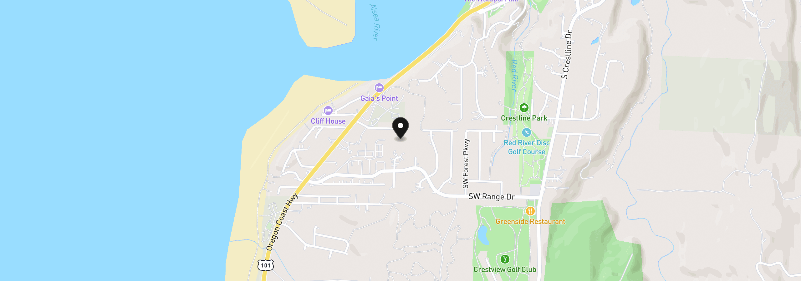 Map showing the location of 300 Tl SW Forestry Ln, Waldport, OR 97394