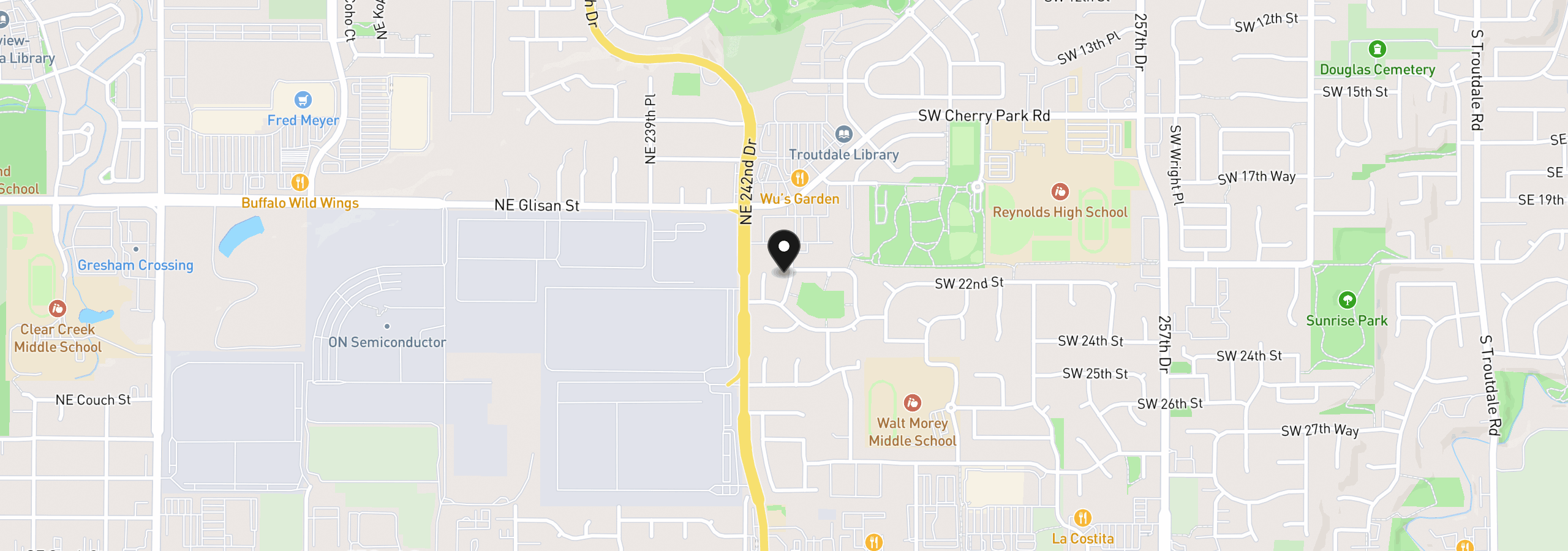 Map showing the location of 2203 SW Larsson Ave, Troutdale, OR 97060