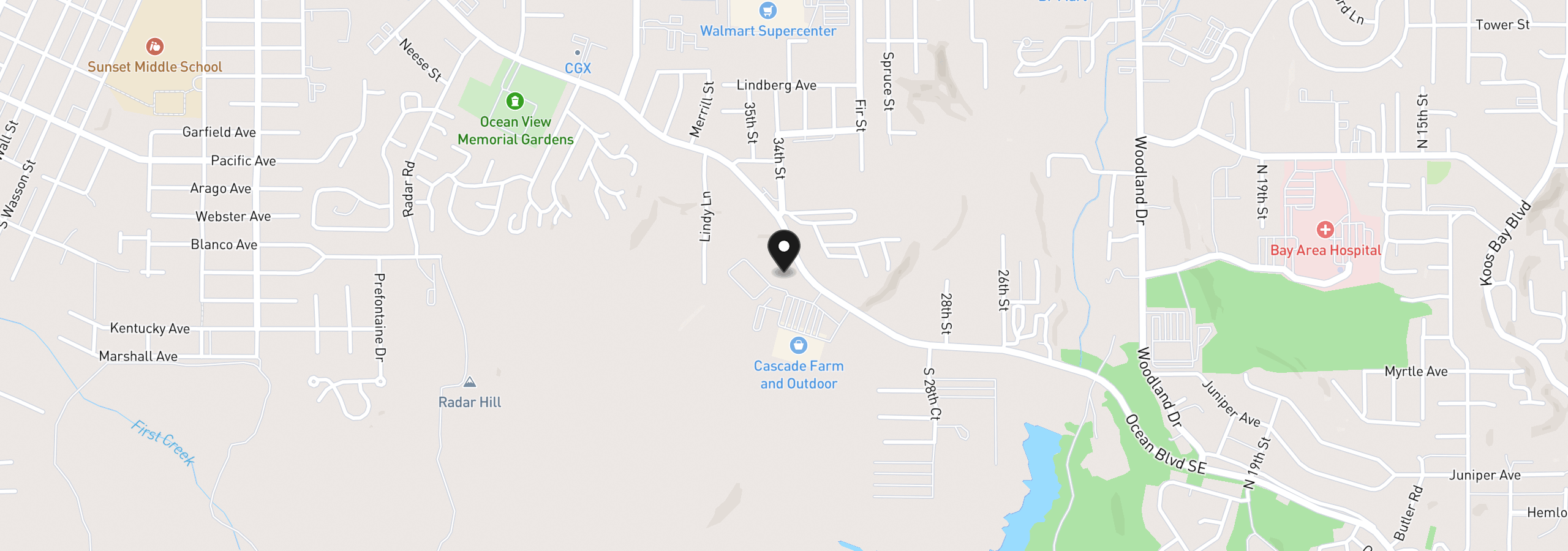 Map showing the location of 0504 Ocean Blvd SE, Coos Bay, OR 97420