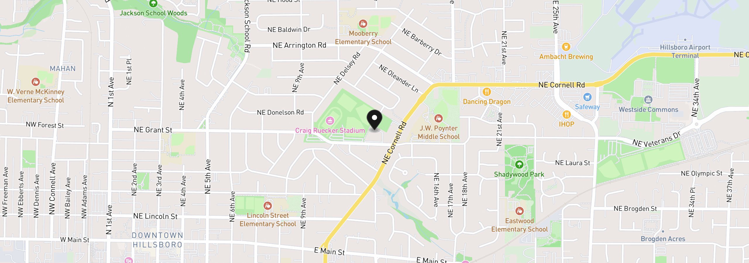 Map showing the location of 1275 NE Grant St 5, Hillsboro, OR 97124