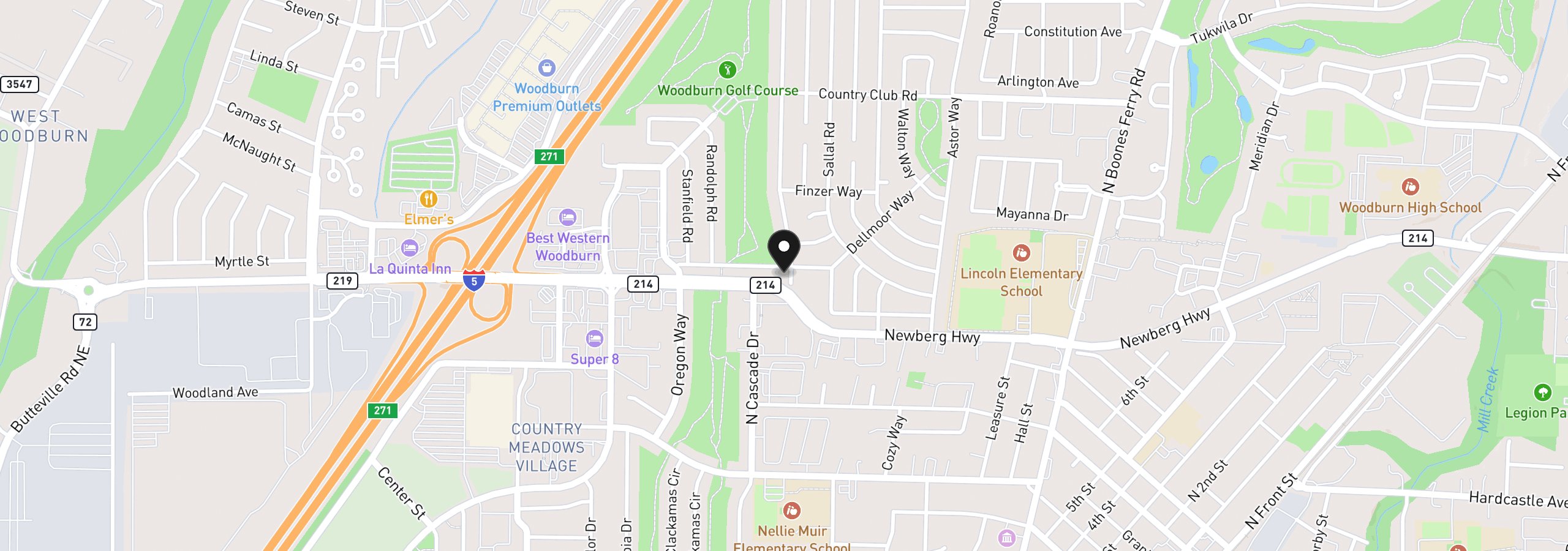 Map showing the location of 1700 Rainier Rd, Woodburn, OR 97071