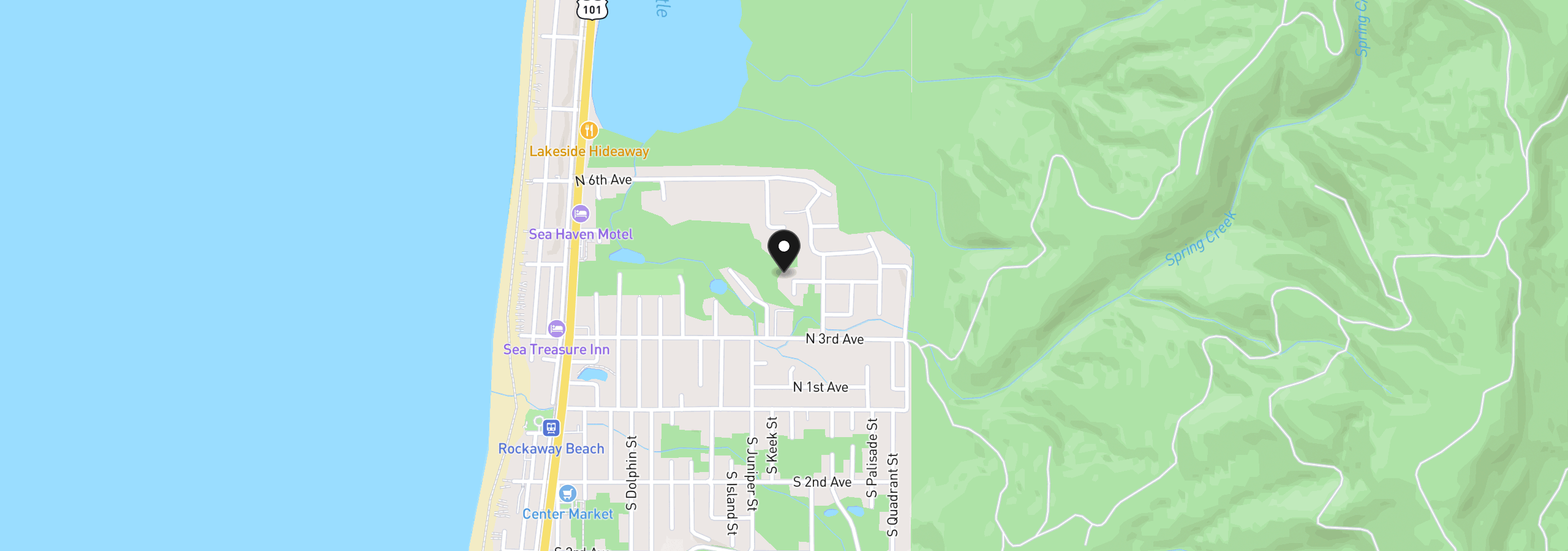 Map showing the location of 383 N Lagoon St, Rockaway Beach, OR 97136