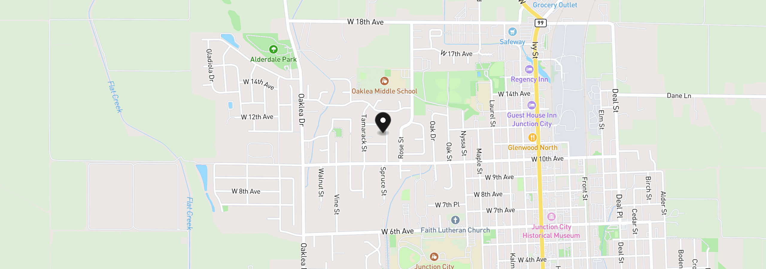 Map showing the location of 1153 Spruce St, Junction City, OR 97448