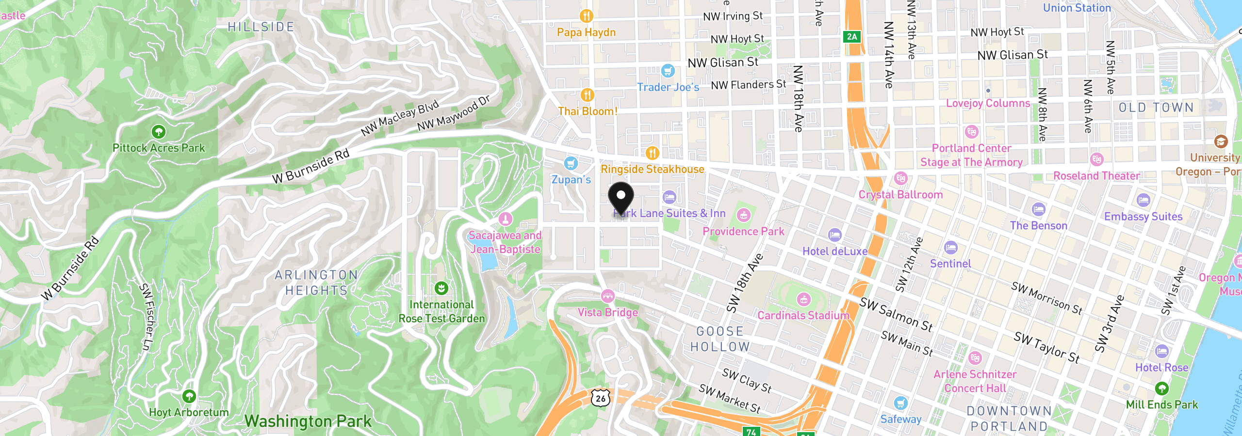 Map showing the location of 2211 SW Park Pl 702, Portland, OR 97205