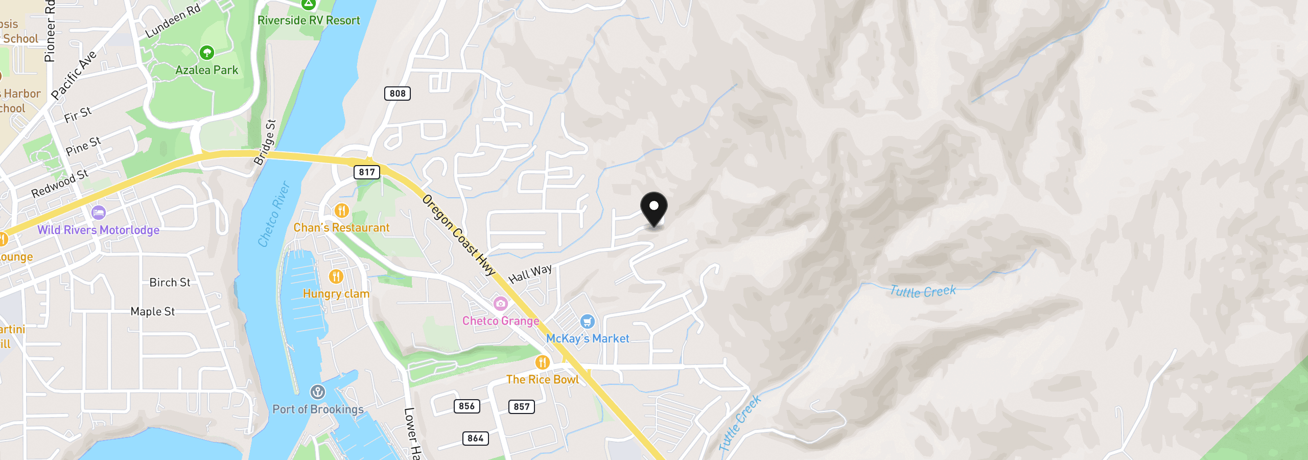 Map showing the location of 98041 Hallway Rd 26, Brookings, OR 97415