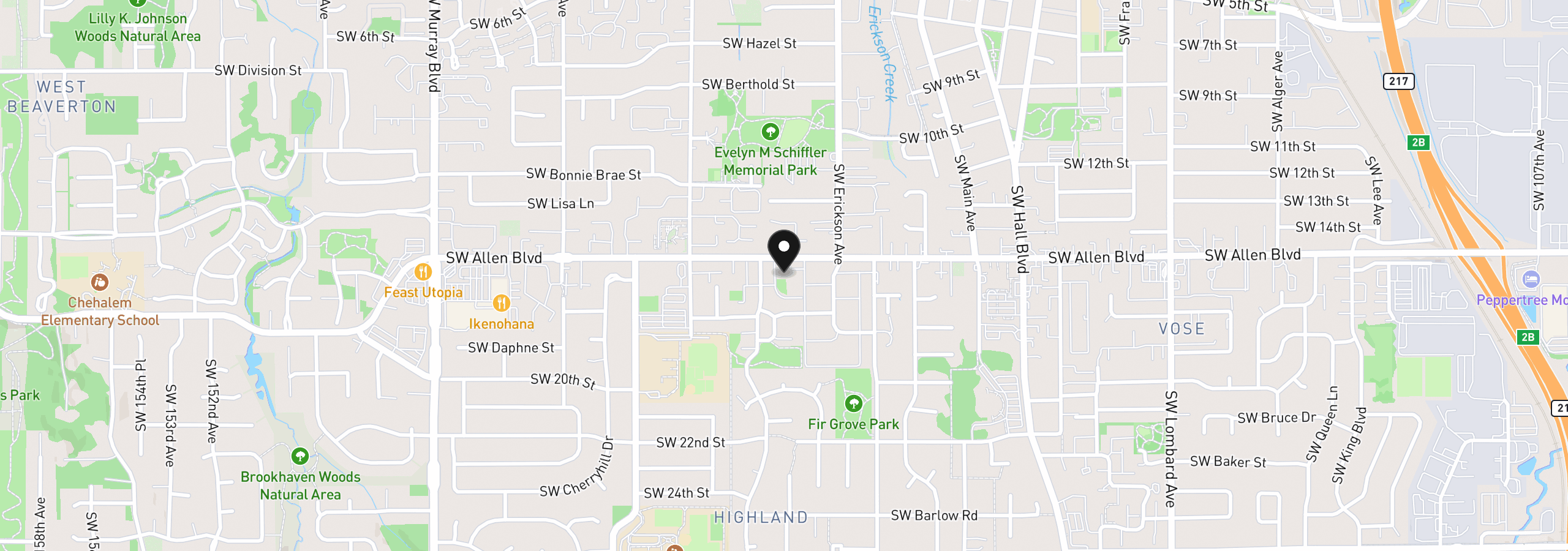 Map showing the location of 13320 SW Allen Blvd 208, Beaverton, OR 97005
