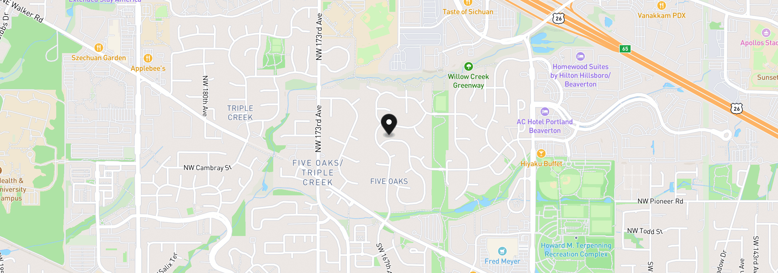 Map showing the location of 648 NW Pacific Grove Dr, Beaverton, OR 97006