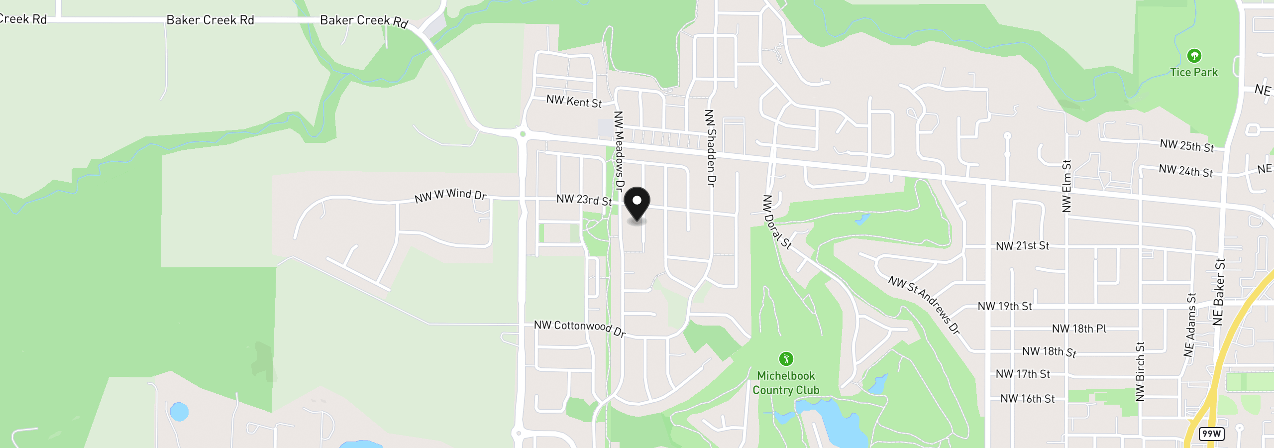 Map showing the location of 2275 NW Fendle Way, McMinnville, OR 97128
