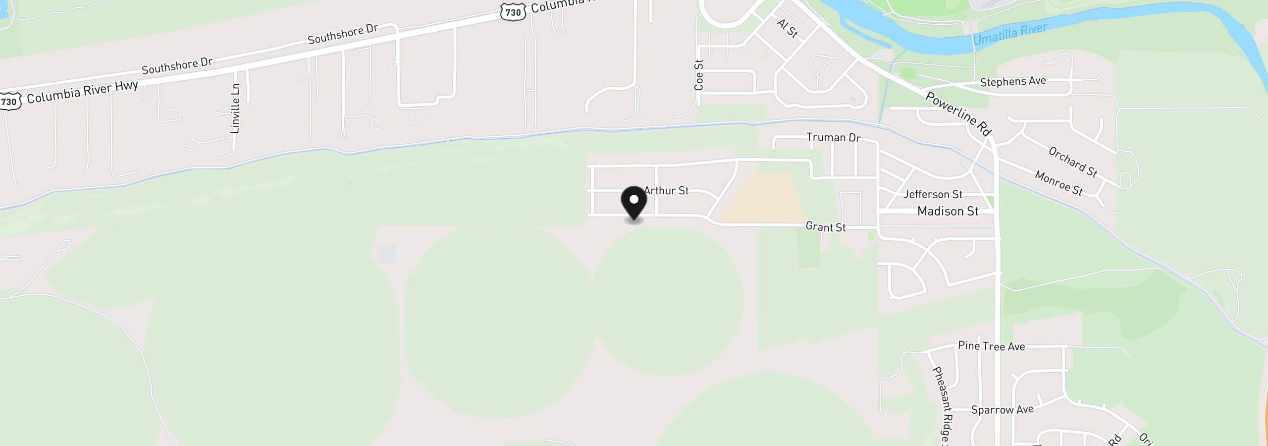 Map showing the location of 614 Grant St, Umatilla, OR 97882