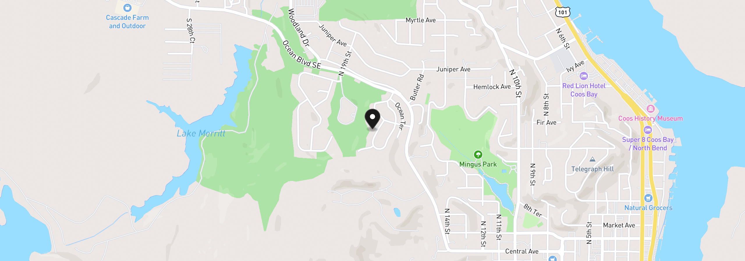 Map showing the location of 885 Oakway Dr, Coos Bay, OR 97420