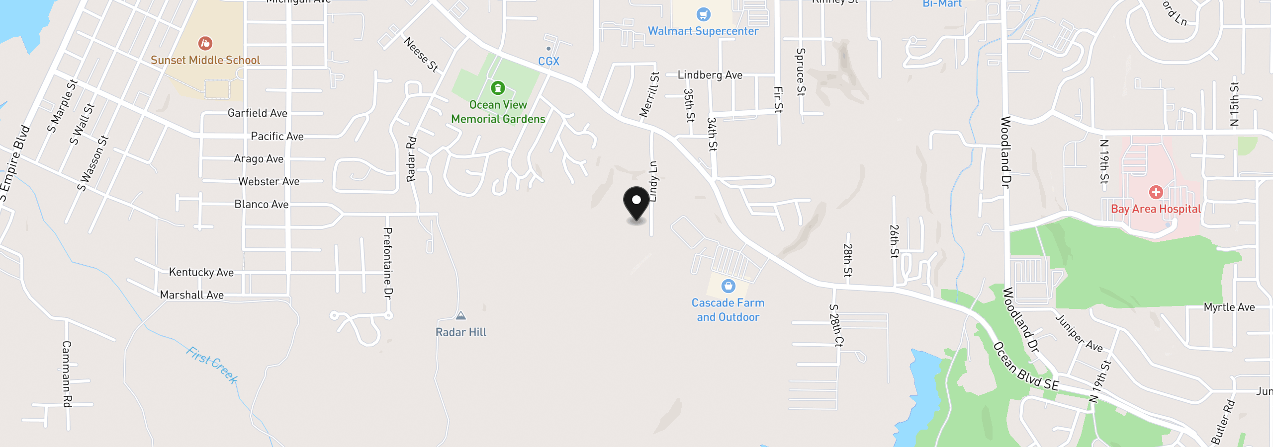 Map showing the location of 1030 Graham St, Coos Bay, OR 97420