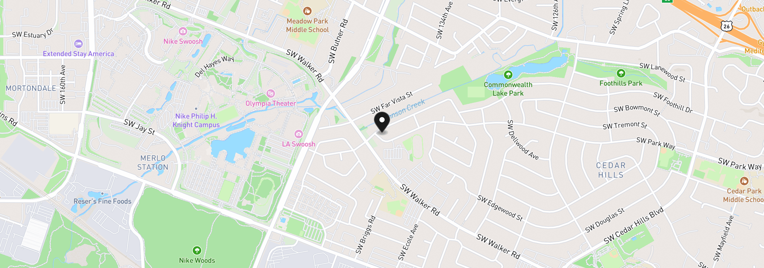 Map showing the location of 13795 SW Park Way, Beaverton, OR 97005