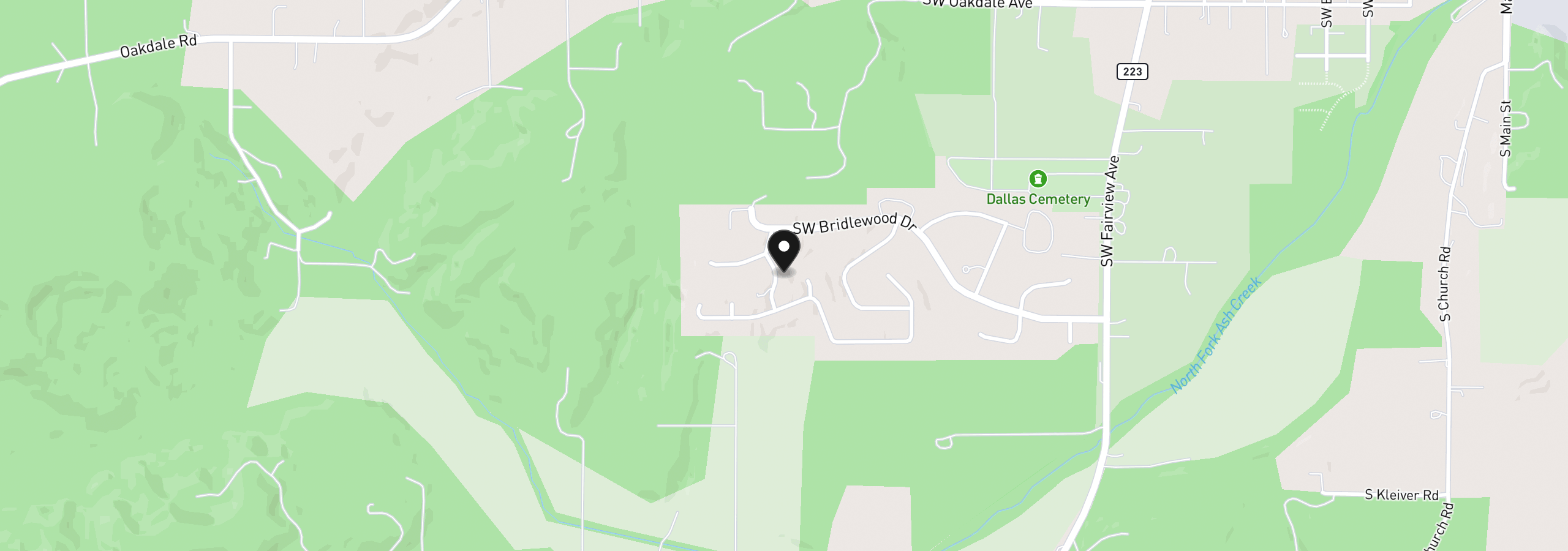 Map showing the location of 2408 SW Oakwood Dr, Dallas, OR 97338